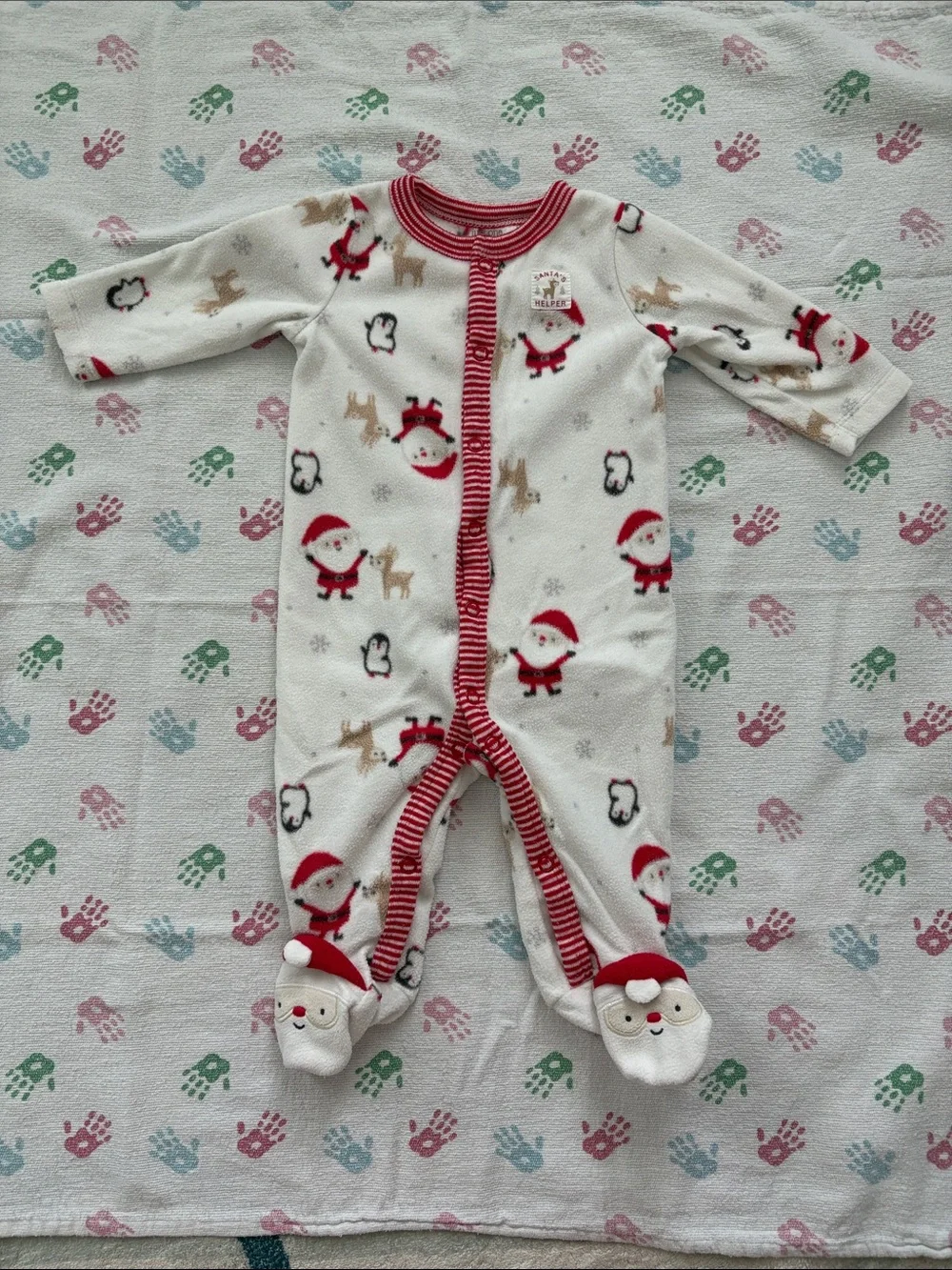 5for25  | Carter's White & Red Fleece Santa Footie Pajamas